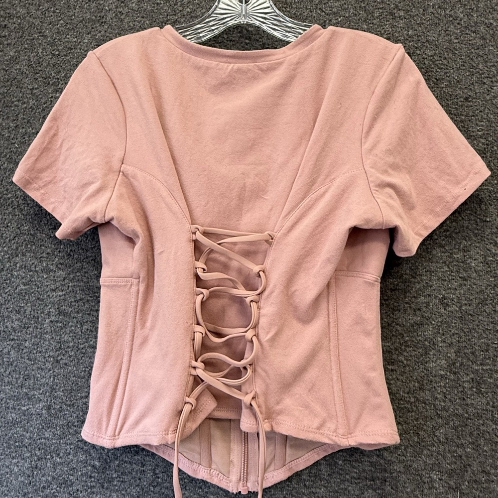 TA3 Short Sleeve Corset Top Slimming Shapewear Full Zip Dusty Rose Pink Size XL - Picture 10 of 16